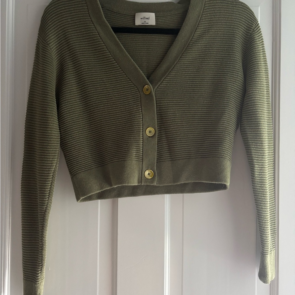 Aritzia Olive Green V-Neck Button-Up Sweater